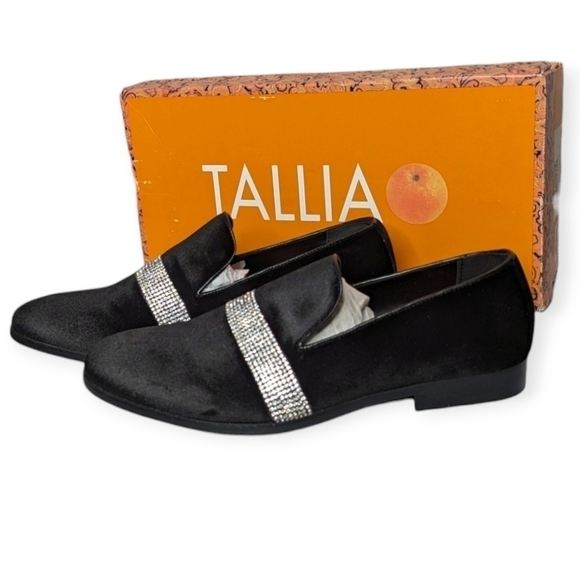 TALLIA Other - Tallia Loafers Teramo Black Slip On Plain Toe Velvet Rhinestone Black Shoes Men